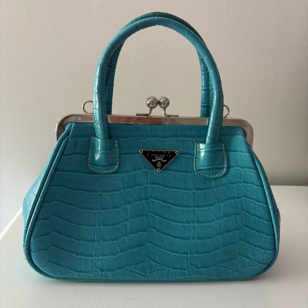 Turquoise Crocodile-Embossed Handbag